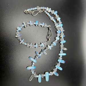 Handmade Opaline and Glass 18 Inch Necklace and 7 Inch Bracelet Set